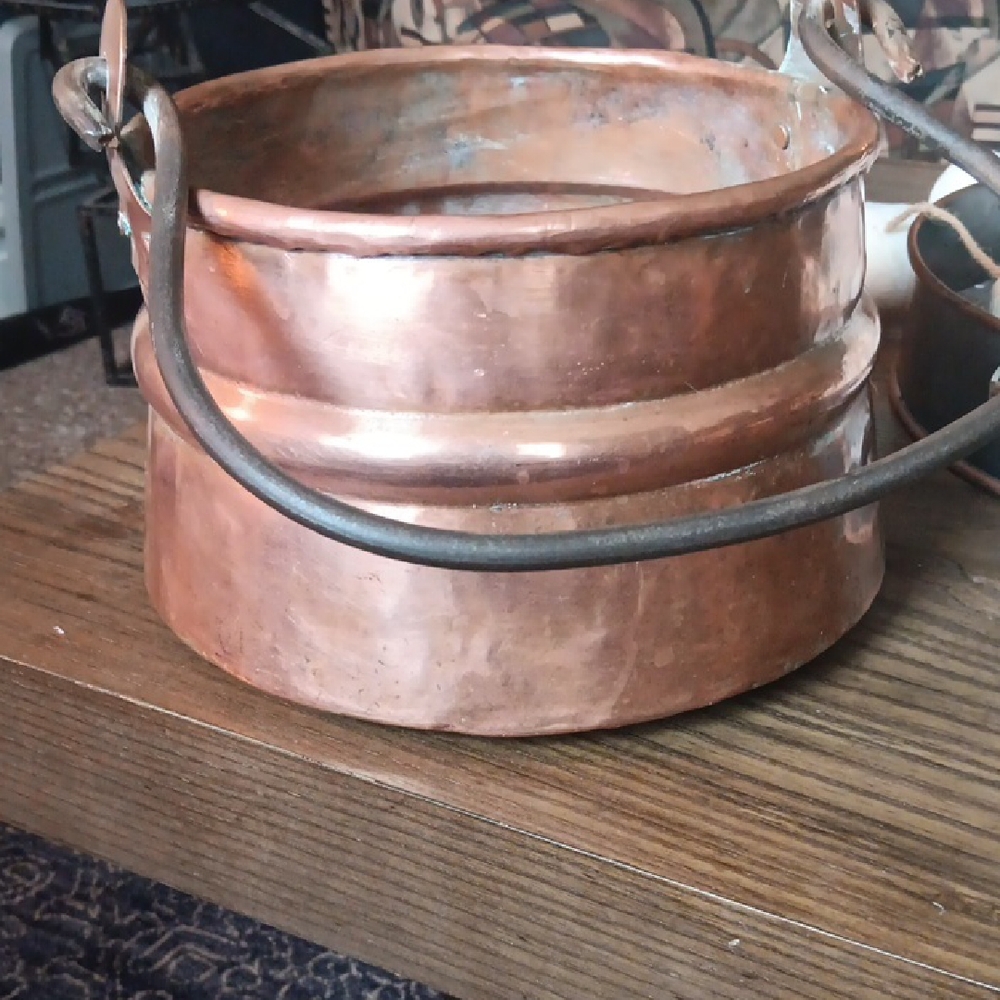 Rustic Hammered Solid Copper Bucket with Handle